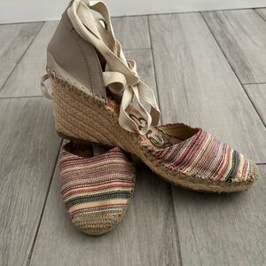 Sam Edelman Multicolor Stripe Espadrille Wedge with Cream Ankle Tie